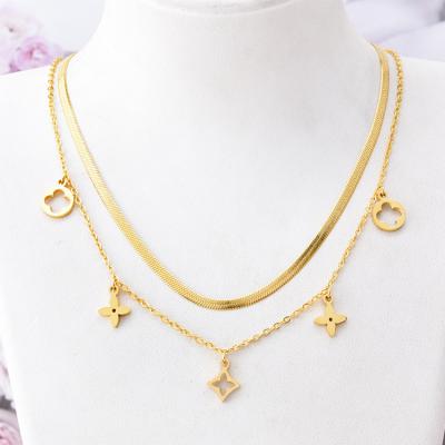 China European irregular flower chain clavicle chain double-layer temperament collarbone chain new pendant and American four-leaf stainless steel for sale