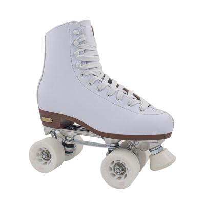 China Professional OEM EVA adult quad and roller bearing skating shoes with vamp leather PU wheels aluminum chassis ABEC-C truck bearings for sale