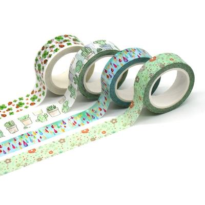China Waterproof Washi Tape Glitter Kawaii Korea Craft Custom Printed Green Waterproof Acrylic OEM Washi Paper 6 Colors Printing and CMYK for sale