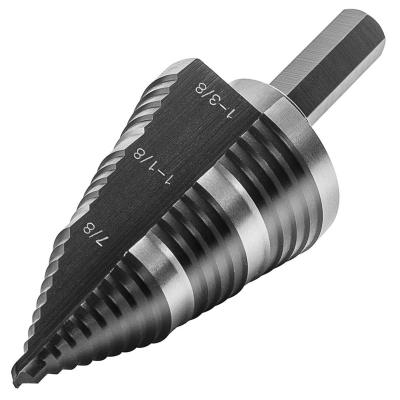 China Cutting Hole Metal Hole Step Genuine High Speed Steel Double Fluted Drill Bit For Cutting Metal Hole 19 Sizes From 3/16 To 1-3/8 Inch for sale