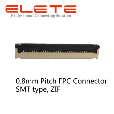 China 0.8mm FPC connector, SMT type with ZIF, LCP, phosphor bronze material, H=2.0mm for sale