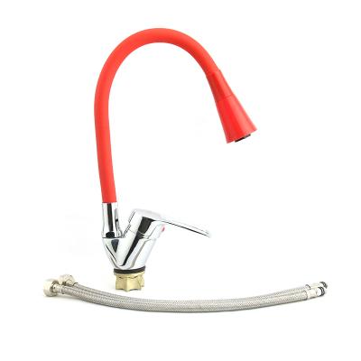China Aluminum Chrome Plating Single Handle Red 360degree Rotation Flexible Hose Kitchen Sink Faucet for sale