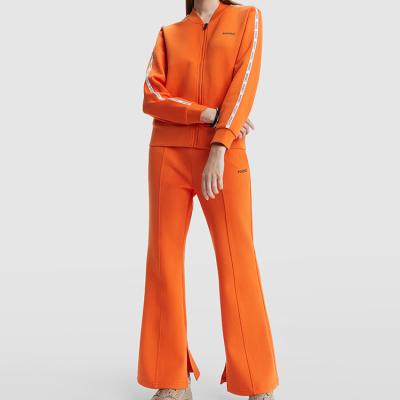 China Breathable Hot Sales Women Sleeve To Bar Print Casual Jacket Wide Leg Flared Pant Suit for sale