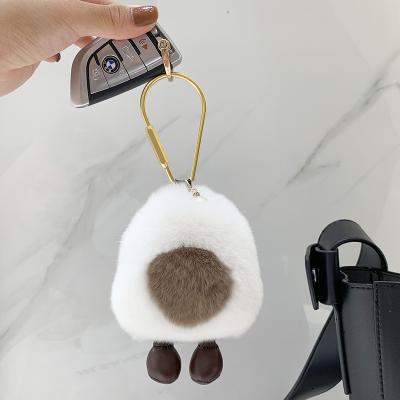 China High Quality Fur Ball Key Chains Boiled Eggs Forms Plush Fur Ball Key Chain Key Chain Rings for sale