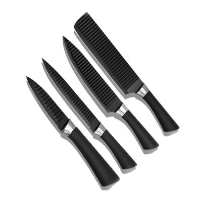 China Factory Direct Professional Chef 4PCS Black Stainless Steel Kitchen Knife Sets Viable for sale