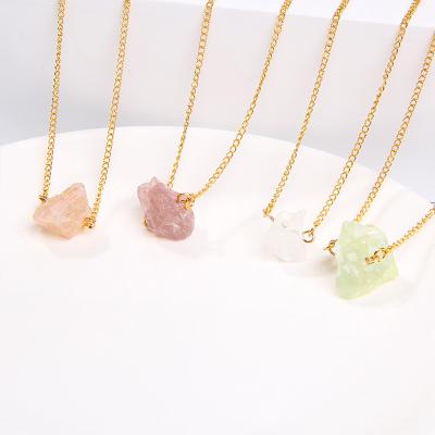 China Vintage Natural Raw Stone Necklaces For Girl Women Crystal Pendant Gold Color Geometric Chain Balance Exquisite Jewelry for sale
