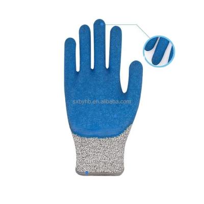 China Hot Sale Factory Supply HPPE Cut Resistant Material Cut Proof Gloves With Latex Pleats Level 5 Cut Protection Heavy Duty Work Safety Gloves for sale