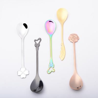 China 13cm Sustainable 304 Stainless Steel Coffee Dessert Spoon Stirring Small Round Titanium Spoon for sale