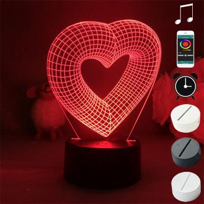 China Optical Illusion LED Lamp Industrial Acrylic 3D Heart Love Romantic Wedding Decor for sale