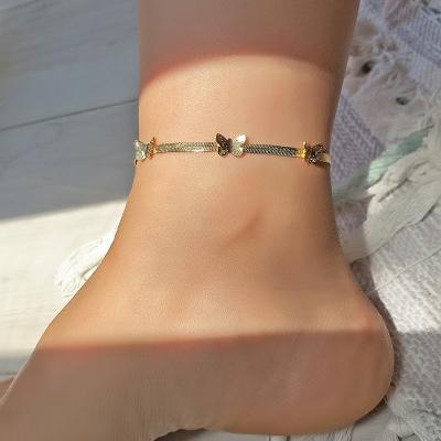 China Hot Selling BOHEMIA Butterfly Summer Beach Fishbone Chain Anklet Delicate Snake Butterfly Chain Anklets For Girls for sale