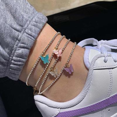 China High Quality BOHEMIA Butterfly Summer Dangle Anklet Layered Multi Color Butterfly Beach Foot Chain For Women for sale