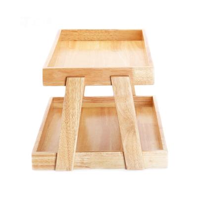 China Two Tier BAMBOO Cake Stand Bread Display Stand Set Factory Supply Price Suitable Popular Natural Bamboo Color Customized Logo for sale