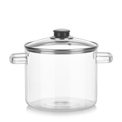 China Stocked Large capacity boiling pot with lid soup bucket glass pan with two ears Curing pot for sale