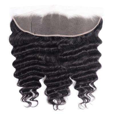 China Kinky Curl Pre Plucked Raw Indian Loose Deep Hair 13X4 Transparent Invisible Lace Frontal for sale
