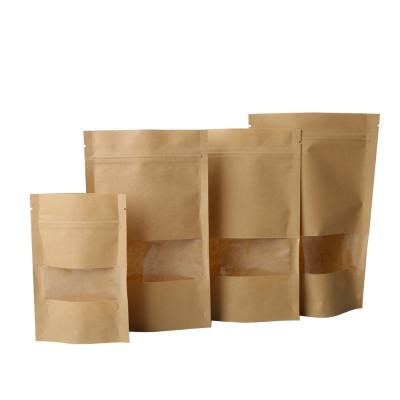 China Food Grade Biodegradable Custom Coffee Snacks Packaging Bags Zipper Stand Up Kraft Paper Bag With Window for sale