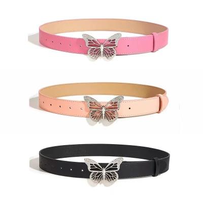 China Lady Leisure Belt Quality Fashion PU Leather Butterfly Buckle Female Decorative Waist Belts For Women Accessories for sale