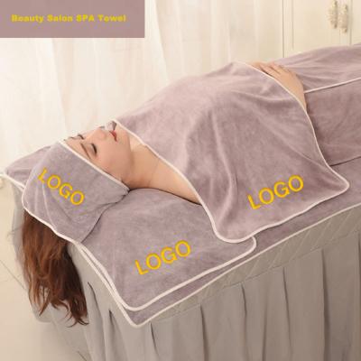 China Customized Viable Logo Head Pillow Chest Cover Bedspread Microfiber Beauty Salon Spa Massage Towel for sale
