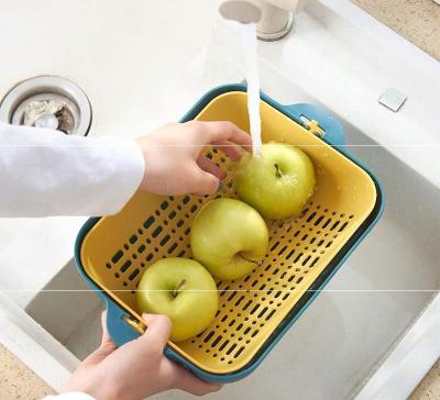 China Beautiful Viable Colander Washing Baskets 2 Row Fruit Basket Double Layer Kitchen Storage Baskets Fruit And Vegetable Colanders Sieve for sale