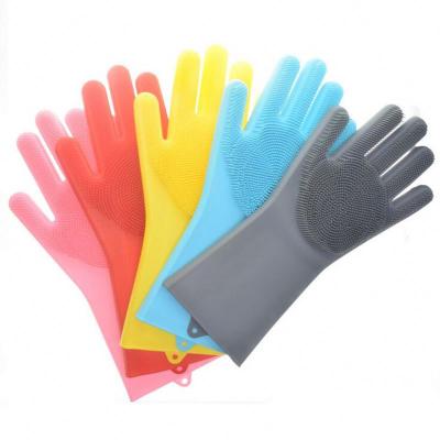 China Hot Amazon Sale Food Grade Silicone Brush Dishwashing Cleaning Gloves Magic Household Scrubber Magic Household Rubber Washing Gloves for sale