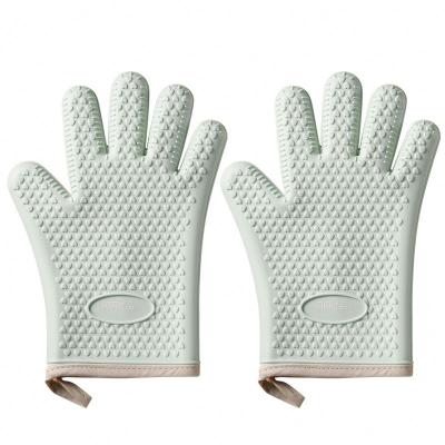 China Non-slip Household Cotton Potholders Layer BBQ Heat Resistant Internal Kitchen Gloves Non-slip Silicone Cooking Oven Gloves for sale