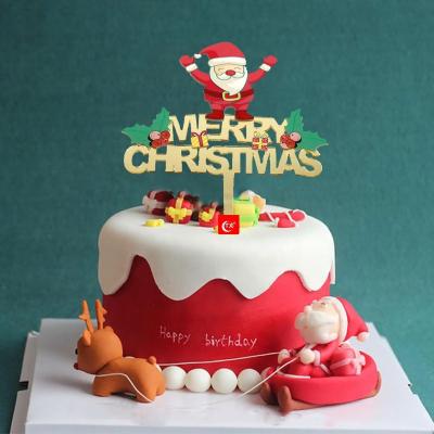 China Viable Creative Baking Props Christmas Decoration Supplies 3d Paintings Merry Christmas Acrylic Cake Topper for sale