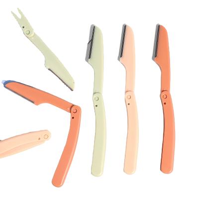 China Foldable Portable Mini Pink Yellow Blue Eyebrow Trimmer Eyebrow Knife Blade Razor Knife Eyebrow Hair Remover for sale