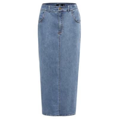 China Wholesale Breathable Women One Line Denim Lines Long Skirt Straight Blue Washed Lady Jean Skirt for sale