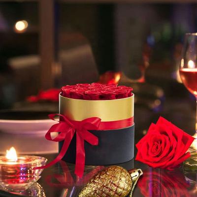 China Gifts Wholesale Decorative Flowers Valentine's Day Lasting Around Eternal Flower Preserved Rose Forever In Gift Box Gold Decor for sale