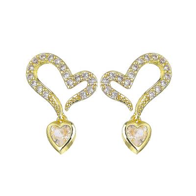 China Fashion Gold Plated Zircon Stud Heart Set 925 Sterling Silver Earring for sale