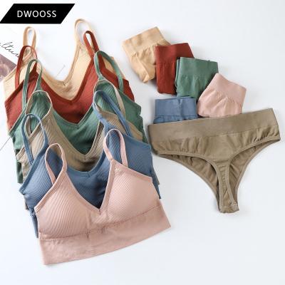 China Antibacterial Custom Women's Fitness Ribbed Sports Bra and Underwear Sets Cotton Bra Teenage Seamless Underwear Set for sale