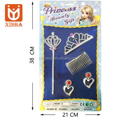 China DIY TOY Diy Fashion Beauty Princess Dress Up Accessories Plastic Crown With Wand Set For Girls Princess Jewelry Toy Pretend Play Set for sale
