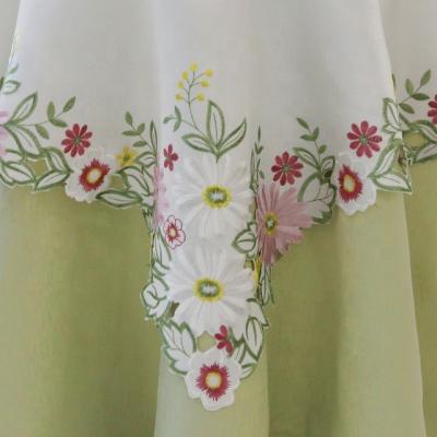 China Nondisposable Petal White Green Spring Owenie Polyester Table Topper Banquet Easter Pink Embroidered Elegant Cutwork Tablecloth for sale