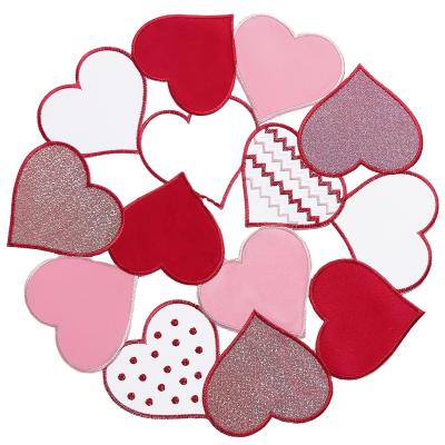 China Minimalist OWENIE Valentine's Day Table Mat Decorations White Embroidery Love Pink Heart Cutwork Round Woven Place Mat 1 Piece for sale