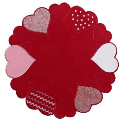 China White Viable Valentine's Day OWENIE Round Table Dish Mat Red Embroidery Woven Cutwork Place Mats Set For Dining Room for sale