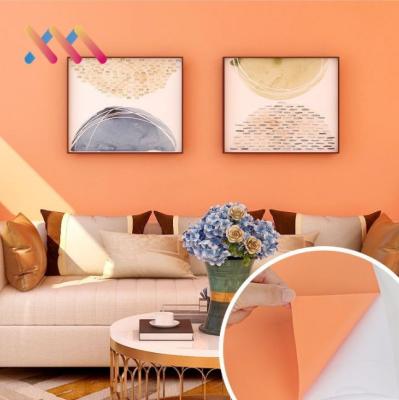 China Customized Plain Color Wallpaper Embossed PVC Plain Orange Wallpaper 10m Roll for sale