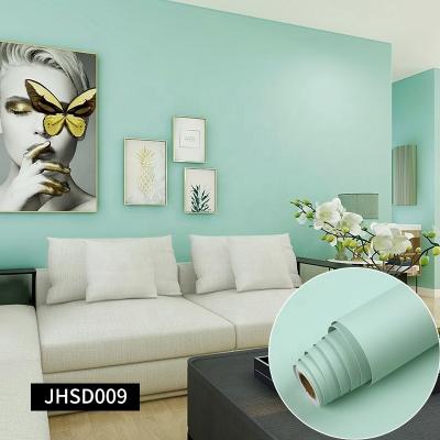 China Fireproof PVC Self Adhesive Vinyl Wallpaper 0.6M*100M Plain Green Wallpaper for sale