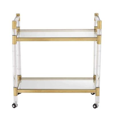 China With Metal Frame Clear Acrylic Serving Trolley Modern Bar Serving Table Hotel Rolling Trolley for sale