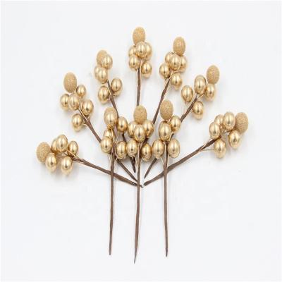 China Artificial Gold Berry Picks Stems Christmas Berry Branches Floral Arrangements For Christmas Tree DIY Craft Wedding Home Decor for sale