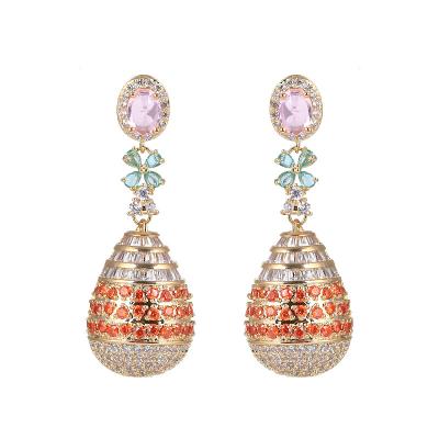 China Wholesale Luxury FASHIONABLE Water Drop Earrings Full Pave Zircon Women Gold Plated Brass Jewelry Fashion Earring for sale