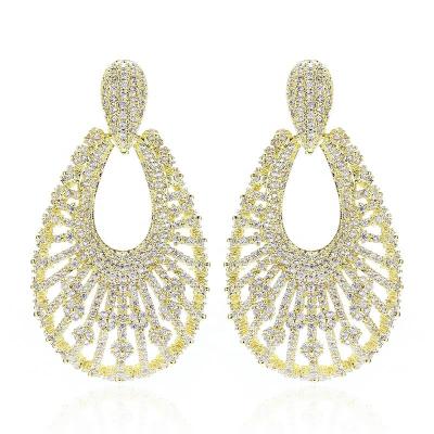 China Wholesale CLASSIC Customize CZ Stone Copper Gold Plated Earrings Big CZ Stone Copper Gold Plated Earrings Luxury Wedding Women Drop Earrings For Women for sale