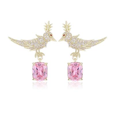 China Elegant Fashion Colorful Birds Micro Pave Stud Earring For Women for sale