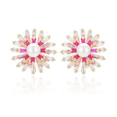 China Elegant Hot Selling Shell Pearl CZ Jewelry Rhodium Plated Anniversary Earrings for sale