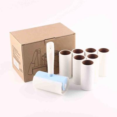 China Eco-friendly Customize 7 Pet Hair Rollers And 1 Handle Disposable Portable Mini Fiber Roller Hair Paper Remover for sale