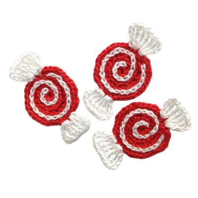 China Handmade Christmas Candy Applique Peppermint Candy Decorations Crochet Christmas Candy Decorations Holiday Ornaments for sale