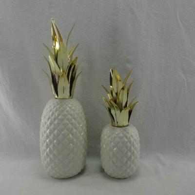 China Tabletop Ceramic Wholesale Artificial Ceramic Pot Cylinder Pineapple Fruit Home Decoration for sale