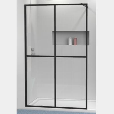 China Modern 90x195cm KD 4 Piece Black Wetroom Walk In With 5mm Thick Tempered Clear Glass for sale