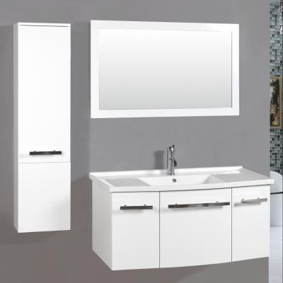 China Environmental Friendly High Gloss White Lacquer Bathroom Vanity 1000mm Length Paint Storage Tall With Side Cabinet for sale