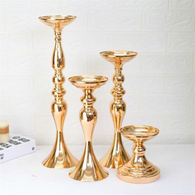 China Wedding Occasion Centerpiece Gold Candle Holder Metal Flower Vase Candlestick Pillar For Wedding Props Table Centerpiece Decor for sale