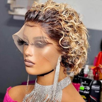 China Jerry Curl Bob Short Pixie Cut Lace Front Wig Pixie Cut Wig Bleached Knots Lace Frontal 13x4 Pixie Wig With Baby Hair for sale