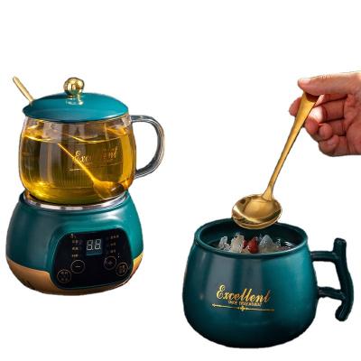 China 500ml Multifunctional Hotel Smart Self-heating Mug with Heating Pad, Slow Cooking Ceramic Electric Stew Mug for sale